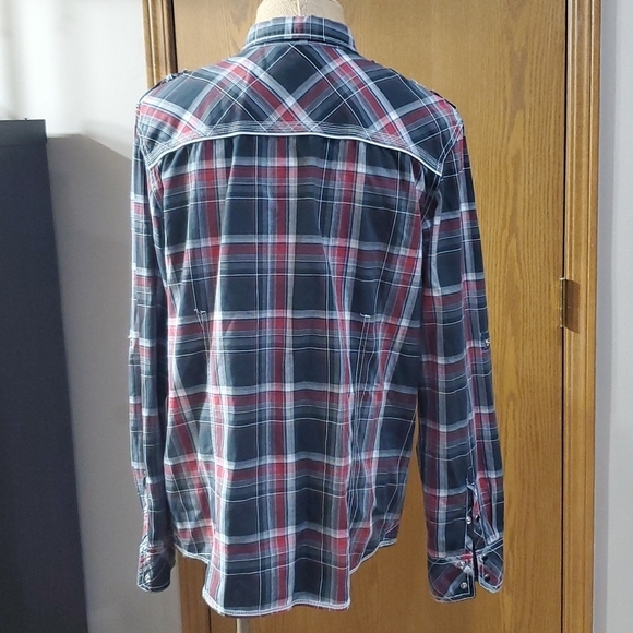 Bke athletic fit red black plaid pearl snap western style shirt - Picture 5 of 7